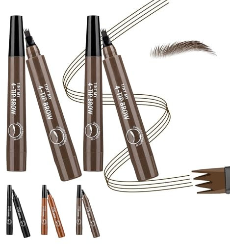2PCS 4 Fork Tip Eyebrow Pencils, Pronged Waterproof Eyebrows Pen, 3D Effect Create Natural Eyebrow Shape Long Lasting Keep For Women (Light Brown)