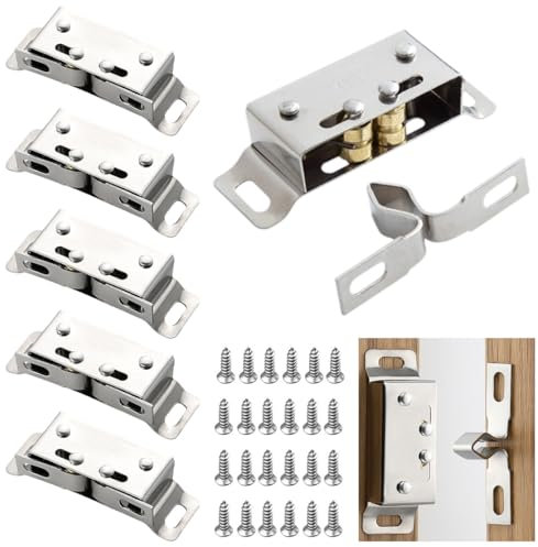 SGERUFZ 6 pezzi forte scatto doppio rullo cattura porta armadio serrature con viti fermo porta per armadi cucina, chiusure a doppio rullo per armadietto, chiusura a rullo, mobili(Argento)