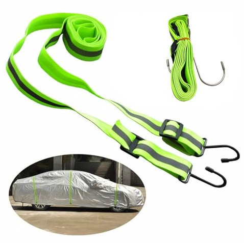 Car Cover Straps Wind Protector, Reflective Adjustable Rope Protect Cover from High Wind, Universal Fit, Bundy Cord with Hooks, Adjustable and Heavy-Duty Belt Cords (3m)