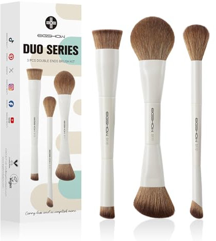 EIGSHOW EIGSHOW Pinceaux Maquillages, 3 pièces kit pinceaux maquillages à double extrémité, Set Pinceau Maquillage en fibres synthétiques douces, Convient pour les poudres liquides et crémeuses, Beige