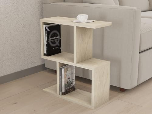 Hanah Home Elegant Side Table, travertino Color, 45 x 51,4 x 17 cm, 100% melamina, Tablero de partículas Recubierto de melamina, 18 mm de Grosor, diseño de mármol Elegante para Espacios Modernos