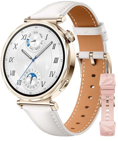 HUAWEI Watch GT 5 41mm Cuero Blanco + Correa de Fluoroelastómero EasyFit 3 Rosa Cristal