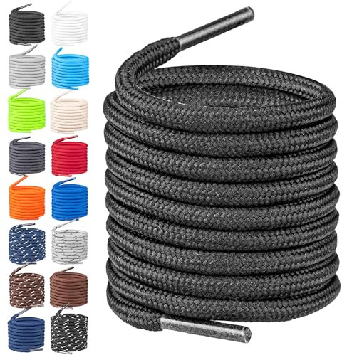 TULMERO Schnürsenkel Wanderschuhe 2 Paare Schwarz 150cm Rund - Reißfeste Schuhbänder - Strapazierfähiges Polyester Shoe laces - Ø4mm