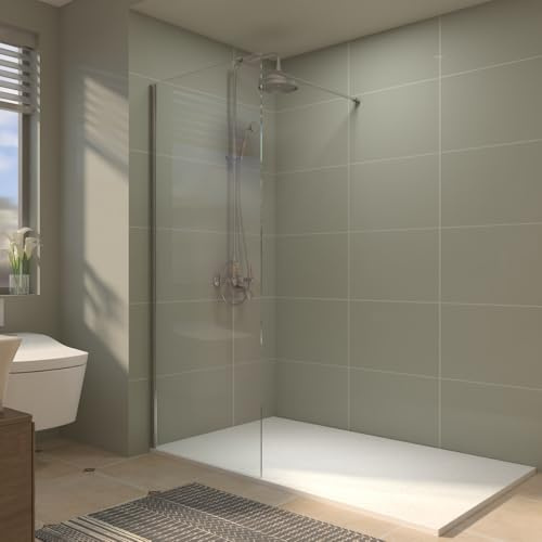 Aquariss 800mm Walkin Chrome Shower Screen Enclosure Wetroom | 15mm Wall Adjustment, Stainless Steel Adjustable Support Arm, Reversible, 8mm Tempered Glass, Easy to Clean