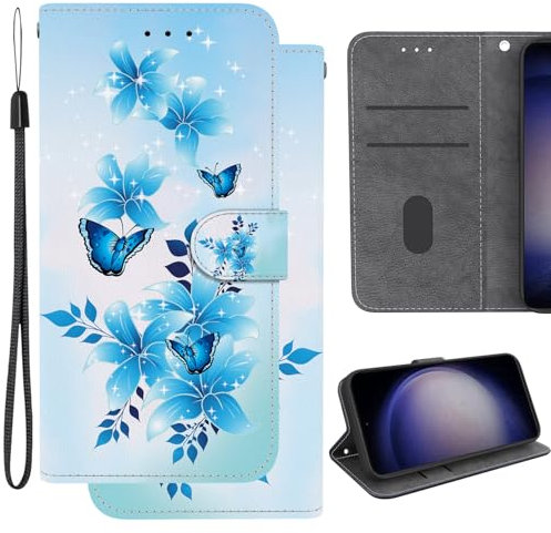 Ammeer Coque pour Infinix Hot 30i, PU Cuir Magnétique Flip Housse Étui Rabat Téléphone Cover Case Portefeuille Support avec Porte-Cartes Pochettes - Papillon Bleu