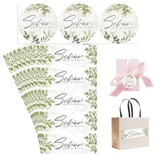 120 Stück Aufkleber-Schön dass du da bist-Selbstklebende Etiketten im Eukalyptus Design für Konfirmation,Geburtstag Taufe Kommunion Hochzeit für Küsschen Pralinenaufkleber Rechteckig/Runden