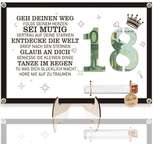 Nhcuijun 18. Geburtstag Junge Mädchen Geschenk, Bilderrahmen Geldgeschenk zum18. Geburtstag Karte Geschenkideen Personalisiertes Geschenk zum 18. Geburtstag mit Bilderrahmen Din A4