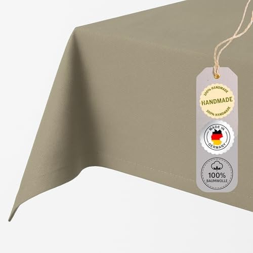chambry Tischdecke 100% Baumwolle (Canvas) - Größe und Farbe wählbar - Handarbeit Made in Germany - robuste hochwertige Tischwäsche - Taupe 120 cm x 180 cm