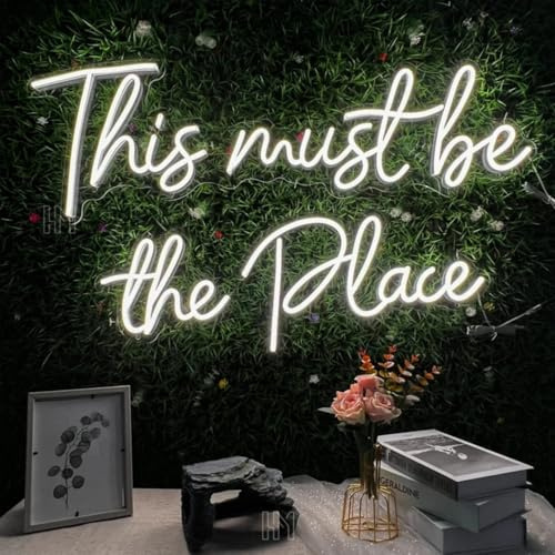 This must be the Place - Letrero de luz LED de neón alimentado por USB, decoración de pared para el hogar, dormitorio, bar, oficina, regalos personalizados (blanco)