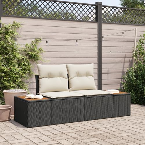 Rantry Sofa Im Freien Lounge Möbel Outdoor Gartensofa 2-Sitzer mit Stauraum und Kissen Schwarz Poly Rattan