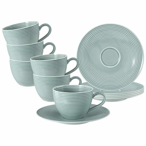 Seltmann Weiden Beat Color Glaze Kaffee-Set 12-teilig – Modernes Porzellan mit Rillenrelief in Trendfarben, 6 Kaffeetassen & Untertassen, Spülmaschinen- & Mikrowellenfest – Arktisblau