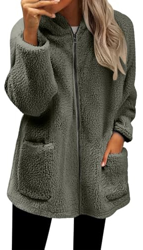 Cocila Veste Polaire Pour Femme Fermeture éClair IntéGrale Douce LéGèRe Manches Longues Capuche Avec Poches 2025 Manteau CintréE Veste Blanche Femmes Saharienne Femmes Blouson Moto Mi