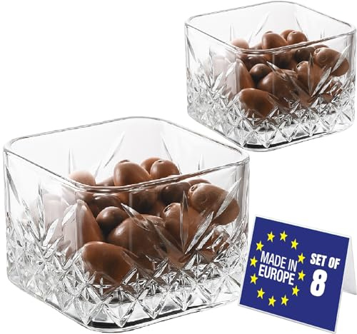 Premium Quadratische Glas Schalen 8er Set 235ml, Dessertschalen Glas 100% BLEI FREI Eisbecher, Glasschalen Deko, Dessertbecher Eis und für Obst Vorspeise Pudding Schalen, Glass Dessert Bowls