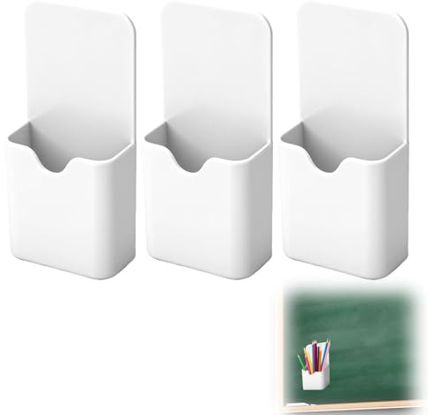Funver 3 Pcs Magnetic Pen Holder, Strong Magnetic Marker Holder for Whiteboard & Fridge, Multi-Purpose Dry Erase Marker Holder for Office, School, Home, Wall Mount Organizer with Adhesive Tape (White)