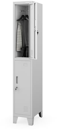 Jan Nowak Umkleideschrank Spindschrank Metall, 2 Fächer, abschließbar | Schließfachschrank Personalschrank für 2 Nutzer, Kleiderstangen, Lüftung, Namensschildhalter, Stahl, 172x30x45 cm