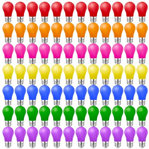 MZYOYO 84er Pack Bunte Glühbirnen E27,2W Farbige Glühbirne E27 LED Birne,E27 LED Bunt für Lichterkette,Bunte Glühbirnen außen,Party,Weihnachten Deko,Rot Grün Blau Orange Gelb Rosa Violett
