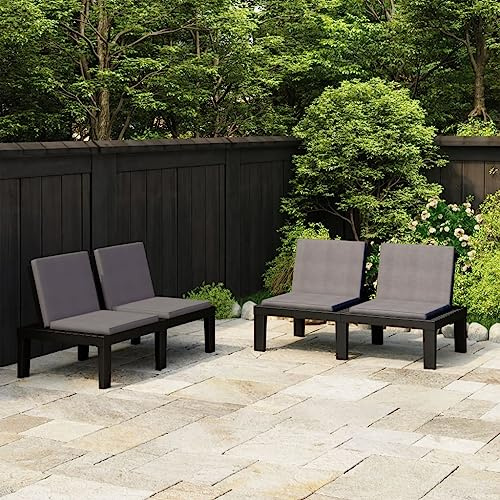 Teenpull Gartenbänke mit Kissen, 2 Stück, Kunststoff Grau, 130 cm breit, wetterfest, für Terrasse und Garten, Bequeme Outdoor-Sitzgelegenheit