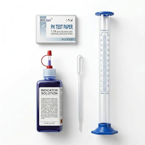 Lantelme Acidometer Set zur Bestimmung der Gesamtsäure in Most | Wein Messzylinder aus Glas 0 bis 15 g l in 0,1 g/l | Spezial Blaulauge 100 ml | Indikator Papier | transparente Pipette
