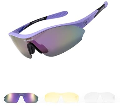 ROCKBROS Fahrradbrille mit 3 Wechselgläsern Damen Herren, Polarisierte Sportbrille Schnelle Brille Sonnenbrille UV400, 25g Leichte Laufbrille mit Verstellbare Nasenpads für Fahrrad Laufen