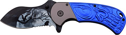 DARK SIDE BLADES Taschenmesser DS-A009 Serie, TITAN Messer Griff BLAU, Outdoormesser 11,43 cm ROSTFREI Klinge für Angeln/ Camping, Halbgezahnt 240gr Klappmesser