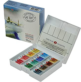 White Night Artists Aquarelle Plein Air Set 12 casseroles entières Boîte en plastique
