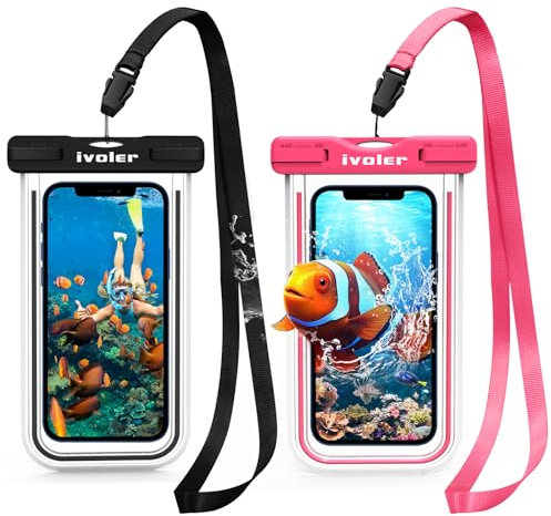 iVoler 2 Pezzi Custodia Impermeabile Smartphone Custodia/Custodia Telefoni/Custodia Impermeabile Smartphone Telefono Universale Borsa Protezione per iPhone/Samsung/Xiaomi,Fino a 6,8 Pollice(Nior+Rosa)
