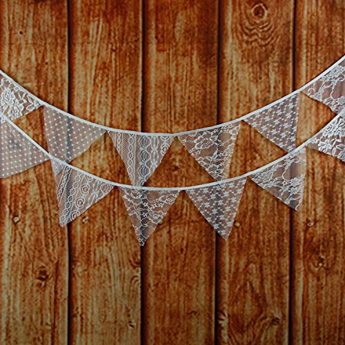 LOVENJOY Spitze Wimpel Girlande Draußen Lace Bunting Wimpelkette für Hochzeit Party Dekoration