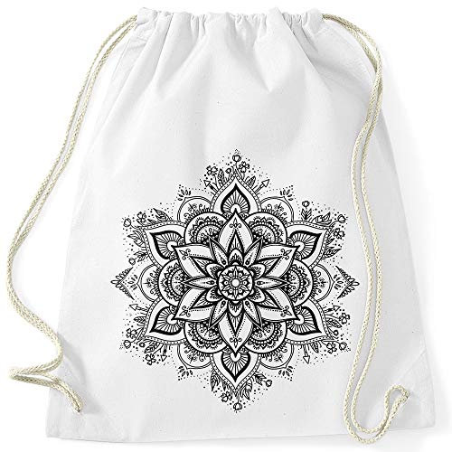 Autiga Turnbeutel Mandala Ornament Bohemian Boho Ethno Beutel Tasche Gymsac weiß unisize