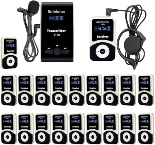 Retekess T130-T131 Audio Tour Guide System,Whisper Tour Guide System,Tour Guide Microphone,99 Channel,Clear Sound Quality,Tour Guide Speaker for Factory Tours,Travel,Church(1 transmitter 20 receivers)