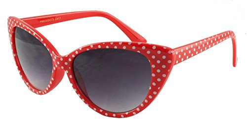 Boolavard Cateye Sonnenbrille für Damen, klassisches Vintage Retro Design mit hoher Spitze und Flügeln (Katzenauge - Rote Weiße Punkte)