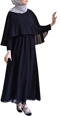 Lazzboy Vintage Women Abaya Long Maxi DRE Arab Jilbab Muslim Robe Islamic Kaftan Muslim Kleider, Damen Lange Arabische Muslimische Islamischer Dubai Kleidung(Schwarz,XL)