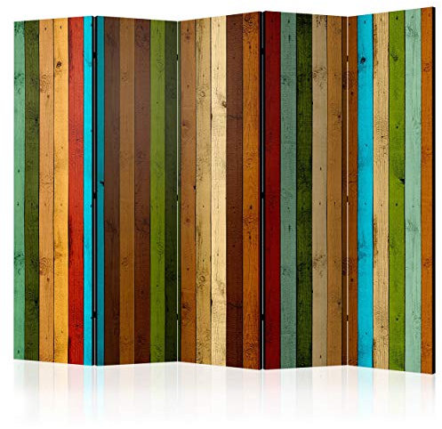 decomonkey Paravent Raumteiler Innen Holz Brett 225x172 cm 5 Teilig Beidseitig Room Divider Wall Raumteiler Stehend Trennwand Sichtschutz Spanische Wand Sichtschutzwand Wohnzimmer Bunt