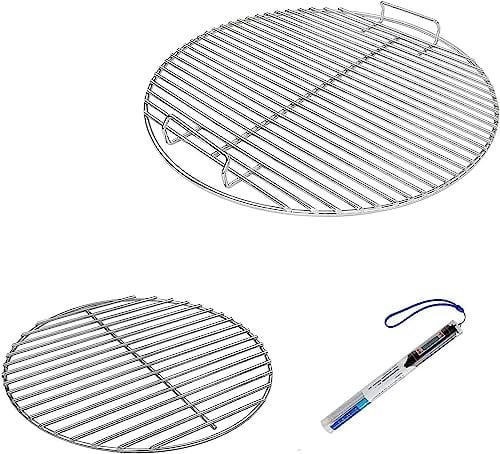 Denmay 7432 7440 Grille de Cuisson et Grille à Charbon pour Grils à Charbon Weber 47 cm, Weber One-Touch, Bar-B-Kettle, Smokey Mountain Cooker Smoker, Jumbo Joe, Original Kettle, avec 1 Thermomètre