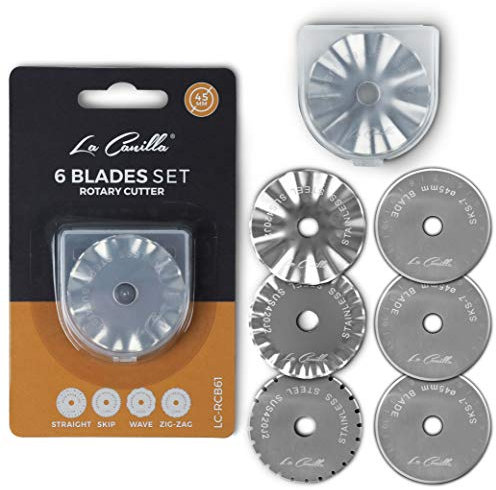 La Canilla - 6 Lames de Rechange Assorties de 45 mm pour Cutter Rotatif compatibles avec Fiskars, Olfa et autres | Valable pour tous les types de Tissus, Patchwork, Scrapbooking, Couture et Artisanat
