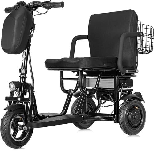 MotoTec Folding Mobility Electric Trike 48v 700w Dual Motor Lithium Black, 42x22x33 Inch, MT-FOLD-TRK-700