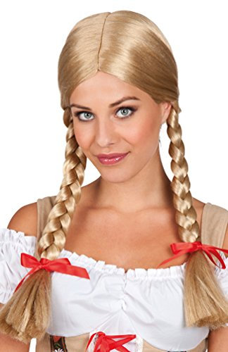 Karneval-Klamotten Perücke Oktoberfest Dirndl Heidi Bayern blond Zopfperücke Damen Karneval