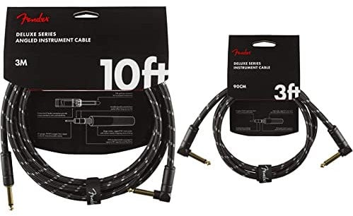 Fender 990820090 Deluxe Series Instrument Cable - 10 ft – STR/ANG – Black Tweed & Deluxe Series - Instrument Cables - 3' (BQ 6)