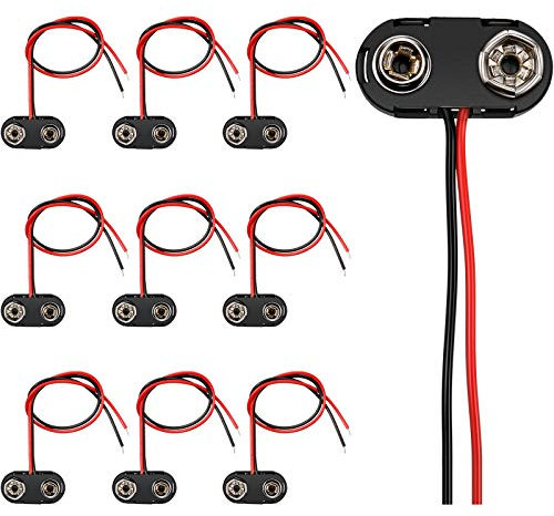 Connettore a Clip per Batteria da 9V Connettore a Scatto della Batteria PP3 Batteria a Scatto in Plastica di Tipo T con 150 mm Piombi Volanti (10)
