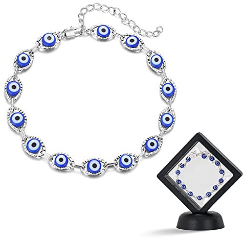 Böser Blick Fußkettchen Armband, Silber Fußkettchen Niedlich Böser Blick Sommer Knöchel Armbänder Boho Strand Fußkette für Frauen und Mädchen