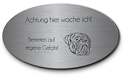 Hundewarnschilder für aussen Bullmastiff Vorsicht Hund Schild | Schöne Gravur auf Edelstahl oval 15x8 | Hinweisschild wetterfest für draußen zB Gartentor Schild Hund Hier wache ich