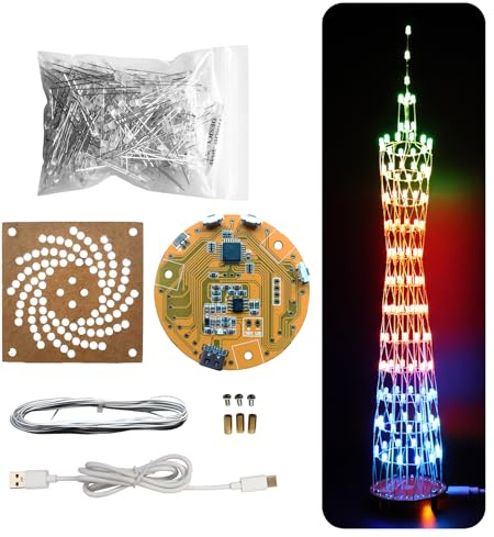 iCubeSmart Canton Tower Model DIY Electronic Kit, Handmade Welding Projects, 12 LED Circles, Height 38 cm (GZT-12)