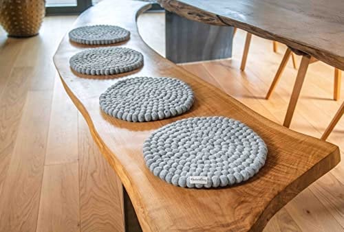 naturling Filzkugel Stuhlkissen - Sitzkissen rund 34cm 100% Schurwolle (Grau)