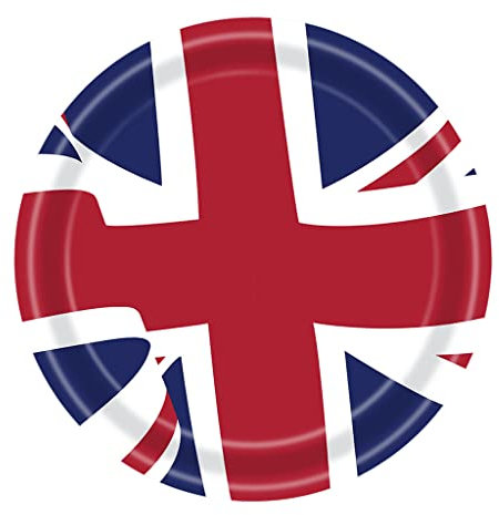 King Charles III Union Jack Coronation Souvenir Plates, 16 Pack - Britain Street Party Decor, National Events, BBQ Decoration