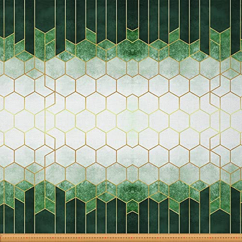 Tela geométrica para tapicería, Tela de mármol verde azulado por The Yard, Tela decorativa de diamante de rejilla, Tela de rayas metálicas doradas, Tela impermeable hexagonal de colmena de panal de