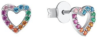 s.Oliver Ohrstecker 925 Sterling Silber Mädchen Kinder Ohrschmuck, mit Zirkonia synth., 0,7 cm, Multicolor, Herz, Kommt in Schmuck Geschenk Box, 2034168