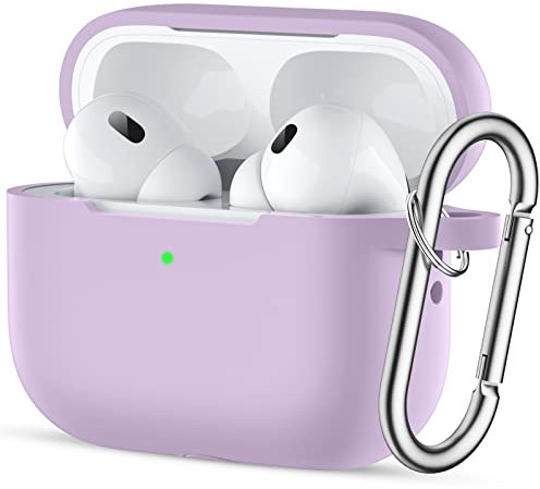 Easuny Hülle für AirPods Pro 2/1 Schutzhülle 2022/2019, Weiches Silikon Stoßfeste Schutzhülle Kompatibel für Apple AirPods Pro 2. Generation Case, mit Karabiner [Front-LED Sichtbar] - Lavendel