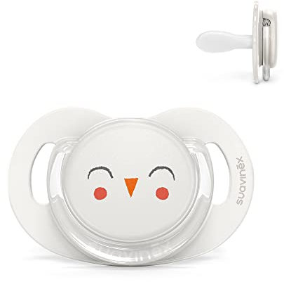 Suavinex, Ciuccio Premium per Neonati 6-18 Mesi. Ciuccio con tettina simmetrica SX Pro in silicone. Tettina piatta e simmetrica. Bonhomia, Bianco