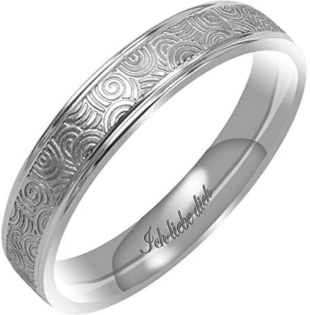 Everstone Männer Matt & Gebürstet 6MM Flach Partnerringe Trauringe Eheringe aus Titan Farbe: Platin Lasergravur Ich liebe dich