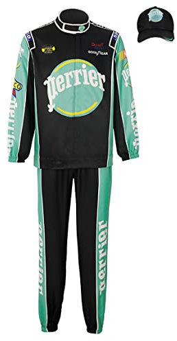 gishkeyay Ricky Bobby Kostüm für Erwachsene und Herren, komplettes Set, Overall, Mütze, Talladega-Nächte, Kostüm, Halloween-Party, komplettes Anzug-Set (Z2919ST-S, GN)