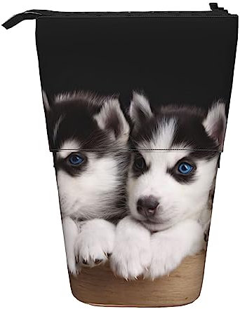 XVBCDFG Husky Welpen Hunde Federmäppchen Stehend Stiftebox Teleskopisch Bleistifthalter Bleistift Tasche Organizer Make-up Tasche, Husky Welpen Hunde, Einheitsgröße, Federmäppchen
